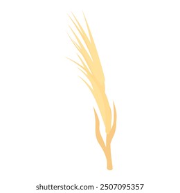 Single branch of wheat standing upwards with grains growing, a symbol of agriculture and food production