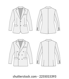 Single breasted and double breasted suit jacket vector template illustration set | white