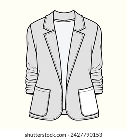 Single Breasted Notched Collar Slim Fit Smart Casual Blazer flat sketch illustration