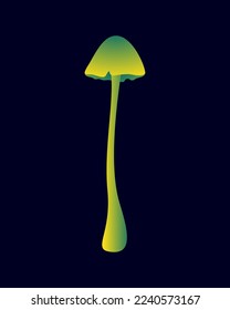Single Bright Green and Yellow Mushroom Illustration