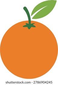 A single, bright orange fruit with a green leaf and stem, isolated on a white background.