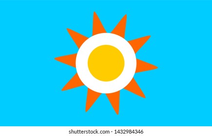 A single bright sun star in the blue sky.Vector sky cartoon illustration, For web, print, app design, weather forecast, web interface