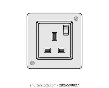 Single British standard electrical wall socket with switch vector illustration