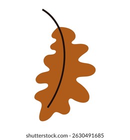 Single brown autumn falling leaf, simple illustration of natural foliage