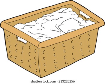 Single brown cartoon doodle laundry basket with clothing