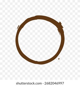 Anillo de una sola taza de café marrón con textura grunge. Vector circular aislado de la mancha de la bebida para la cafetería, el scrapbook y el diseño rústico del vintage