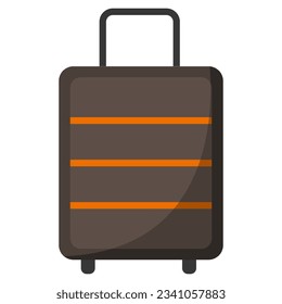 single brown and orange luggage suitcase, trolley bag in cartoon style front view. simple flat autumn color tone illustration vector.