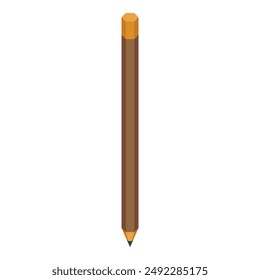 Single brown pencil with a pink eraser is pointing down on a white background