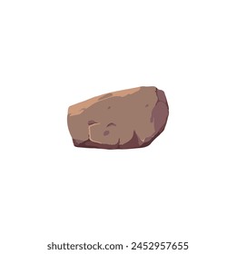 A single brown rock for building stone road scenarios. Vector illustration of a detailed, textured boulder with a shadow.