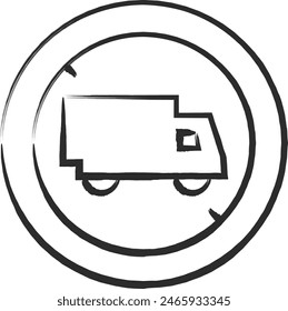 Ilustración de un solo cepillo dibujado de un signo simple: Carretera cerrada para camiones Grandes, etc.