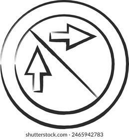 Ilustración dibujada con un solo pincel de una señal simple: Cómo girar a la derecha en una bicicleta motorizada general (Pequeña vuelta)