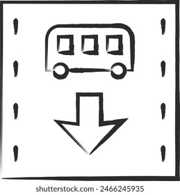 Single brush-drawn illustration of a simple sign - Priority lane for route buses, etc.