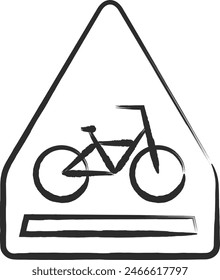Single brush-drawn illustration of a simple sign - Bicycle crossing zone