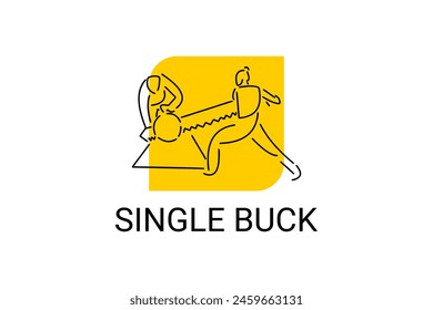 single buck vector line icon. lumberjack sport. athlete sawing logs pictogram illustration.