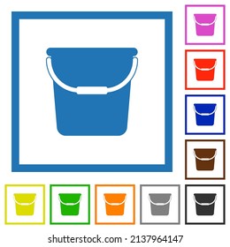 Single bucket flat color icons in square frames on white background