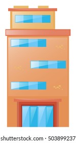 Edificio único con puerta de vidrio e ilustración de ventanas