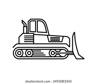 single bulldozer icon, Outline design, construction vehicle, editable vector eps 10.