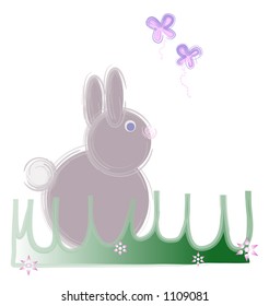 Single bunny in the grass. [Vector]