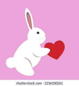 A single bunny holding a heart.  Vector template to celebrate Valentine's Day or any occasion to express love and relationships.