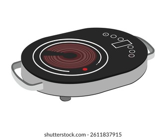 Single burner electric hot plate with digital control panel and side handles for portability