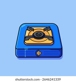 Single burner gas stove in cartoon style, featuring a blue and yellow body. Ideal for kitchen, cooking, or home appliance themed illustrations and designs.