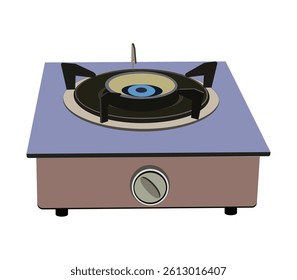 Single burner gas stove with metallic top and black pot stand for kitchen cooking appliances