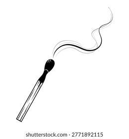 A single burnt matchstick with a wispy trail of smoke against a white background.