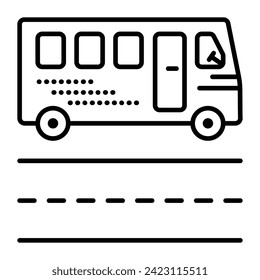 Single bus black line vector icon, road and public transport pictogram