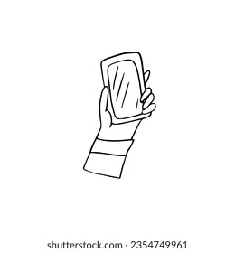Single business element of phone in hand in doodle style. Hand drawn vector illustration EPS10. Great for banner, posters, cards, stickers and professional design.