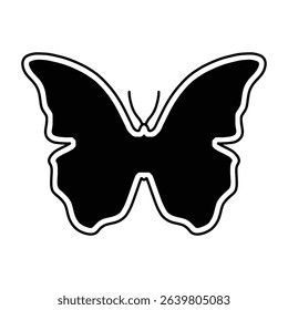 Single Butterfly Silhouette Vector with White Outline, Minimalist Insect for Stickers and Crafts.
