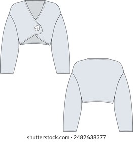single buttoned cardigan sweater jacket technical drawing flat sketch template cad mockup fashion woman design