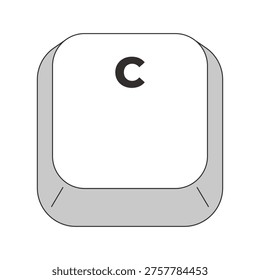 Single C letter grayscale computer keyboard key. Character entry. Alphabet key. Minimal rounded keycap. Keystroke button isolated. Vector line illustration. PC navigation. Input interface