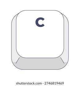 Single C letter modern keyboard key button. Character entry. Alphabet key. Rounded keycap icon for pc keypad. Isolated vector illustration. Computer typing element. Input device component