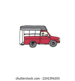 Single cab pickup truck, local minibus in Thailand, freehand drawn vector on white background svg