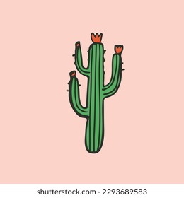 single cactus, drawing style vector illustration