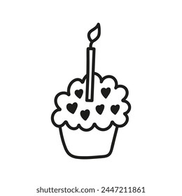 Single cake with candles. Hand drawn doodle vector illustration