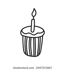 Single cake with candles. Hand drawn doodle vector illustration