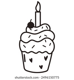 Single cake with candles. Hand drawn doodle vector illustration