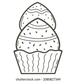 Single cake in doodle style isolated object. Festive baked goods, handmade sketch. Homemade cakes vector illustration.