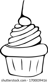 Single cake hand drawn, black lines. For the cover, website. Doodle. Vector.