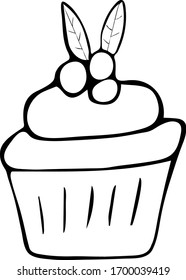 Single cake hand drawn, black lines. For the cover, website. Doodle. Vector.