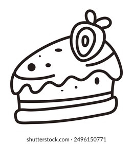 Single cake with strawberry. Hand drawn doodle vector illustration