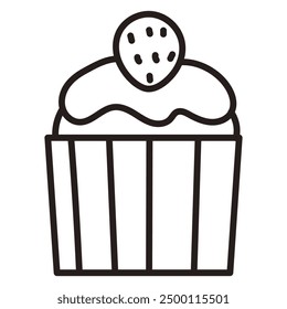 Einzelner Kuchen mit Erdbeere. Handgezeichnete Doodle, Vektorgrafik