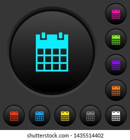 Single calendar dark push buttons with vivid color icons on dark grey background