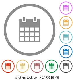 Single calendar flat color icons in round outlines on white background