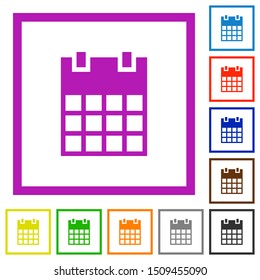 Single calendar flat color icons in square frames on white background
