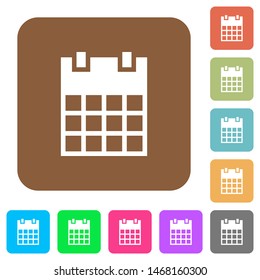 Single calendar flat icons on rounded square vivid color backgrounds.