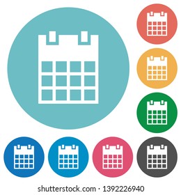 Single calendar flat white icons on round color backgrounds