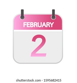 A single calendar page of month February. icon calendar 2nd of February isolated on white background. Vector illustration.