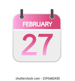 A single calendar page of month February. icon calendar 27th of February isolated on white background. Vector illustration.